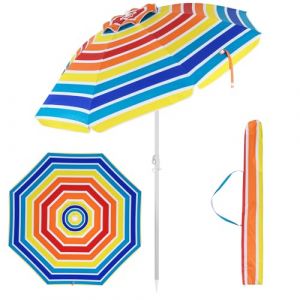 GOPLUS 2M Parasol Plage Déporté,Parasol Inclinable pour Patio Jardin Balcon Piscine Plage Plusieurs Angles, 8 Baleines en Acier,avec UV Protection, Base Requise (Multicolore,φ 182CM) (Augenstern24, neuf)