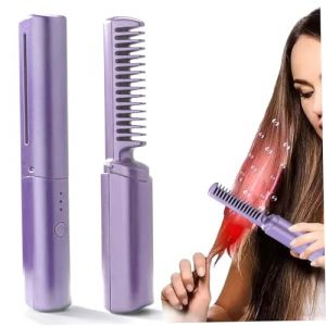 Peigne de coiffure en c&eacute;ramique Lisseur &agrave; peigne chaud 2 en 1 avec rev&ecirc;tement en c&eacute;ramique Outil de coiffure voyage portable sans fil rechargeable par USB violette, Lisseur &agrave; chaud, S (Nebeobor, neuf)