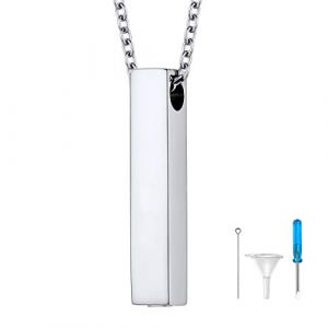 U7 Collier Urne Funéraire Animaux Acier Inoxydable Pendentif Barre Verticale Ouvrable Porte Cendres/Poils de Chien/Chat Chaîne 50cm/2.5mm Fournie (HMDEU, neuf)