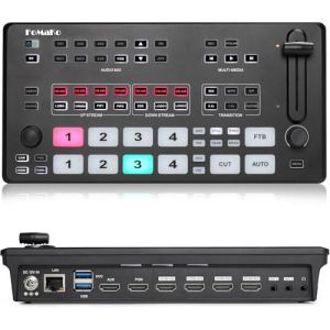 FoMaKo M1 Mélangeur Vidéo 4K HDMI commutateur de streming HDMI en Direct à 5 canaux, entrée 4K 60 fps, Sortie 1080p 60 fps, Prise en Charge du contrôleur PTZ, commutateur vidéo (FoMaKo FR, neuf)