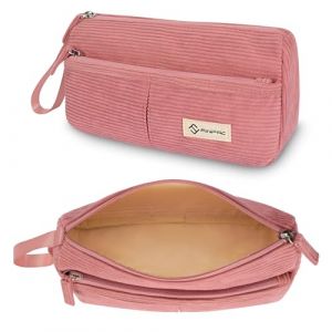 FINPAC Trousse, Trousse Scolaire en Velours CôTelé, Trousse à Crayons Portable Le Bureau, Trousse avec Poche Zippée et Dragonne pour Collège étudiants Fille Garçon Adolescent (Rose) (Kenobee-EU, neuf)