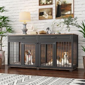 Cage pour chien XXL avec 2 tiroirs et 2 portes, caisse pour chien de grande et moyenne taille, table d'appoint, niche pour chien, niche d'intérieur très résistante, pour la maison, marron, 164 x 60 x (Junren, neuf)