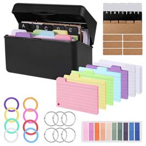 Zyluniy Boîte à Fiches, Boîte d'index, Boîte de Rangement avec 150 Fiches 100 Fiches Blanches 15 Index Cards 6 Anneaux 6 Autocollants 8 Cercles à Feuilles Mobiles Adhésives pour l'école Bureau Maison (MATERSE, neuf)