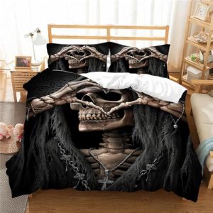ZZTBQ crâne Gothique Housse de Couette 1 Personne Lit Enfant 90x190 cm Gothique Tête de Mort Enfant Parure de lit 1 Personne 90 x 190 cm Halloween Skull Geste d'amour 2 Piece Ensembles Microfibre (ZZTBQ, neuf)