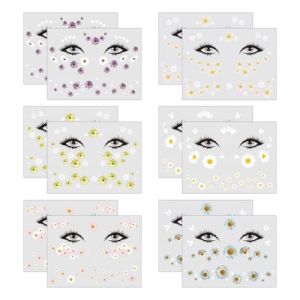 TUONYIS 12 Pièces Feuilles Tatouages Temporaires Autocollant Visage de Visage Petite Marguerite, Autocollants Blanc Jaune Bleu Rose Décoration DIY pour le visage et le corps (Coloré) (ZECAI TONG, neuf)