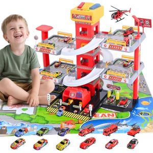 5 Etages Garage pour Enfants, Garage Voiture Enfants Ascenseur avec Parking, Equipé de 12 Voitures et 1 Hélicoptère, Enthält Verkehrsmusik & Motorstartgeräusch & Rettungskarte, Dès 3 Ans (LOUXIAOLEI LIMITED, neuf)