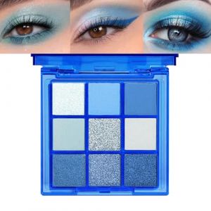 Lilbitty 1 palette de 9 fards à paupières à paillettes - Imperméable - Pigmenté - Bleu argenté - Longue durée - Pour femmes et filles (Lrzswa, neuf)