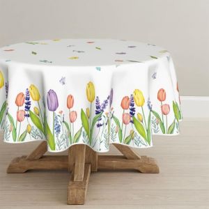 Artoid Mode Nappe de table ronde 120 cm, motif tulipe, lavande, fleurs, papillon, printemps, protection saisonni&egrave;re pour l'&eacute;t&eacute;, linge de table, cuisine, d&eacute;coration de f&ecirc;te (Artoid Direct, neuf)