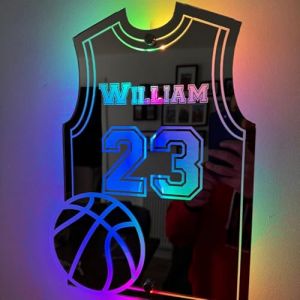 Lumière LED miroir personnalisée pour joueur de basket-ball, panneau lumineux mural avec nom personnalisé, veilleuse, panneau néon pour maillot de basket-ball, cadeau de Noël, d'anniversaire, de (GUFENGDIAN, neuf)