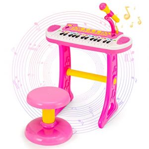 GOPLUS Clavier de Piano à 31 Touches pour Enfant, Jouet Piano Électronique avec Tabouret et Microphone, 22 Démos, pour Garçons et Filles 3+ Ans et Plus (Rose) (Augenstern24, neuf)