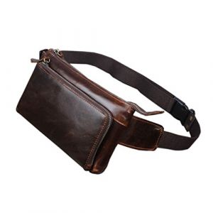 Xieben Vintage Sac en Cuir de Banane Taille pour Hommes Femmes Voyage Randonnée Courir Hanche Bum Waist Fanny Pack Téléphone Portable Bourse Portefeuille Poche Café (XieBen, neuf)