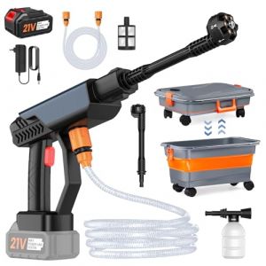 Nettoyeur Haute Pression sans Fil, 30 Bar Nettoyeur Haute Pression sur Batterie avec Seau Pliable Portable de 22L, 1 x 3,0Ah Batterie, Buse 6 en 1, Tuyau de 5M, R&eacute;servoir de Mousse, pour Voitures (GROWLIGHTPOWERSPP, neuf)