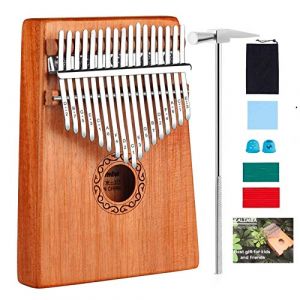 Kalimba 17 Clés Pouce Piano, Acajou Naturel 17 touches Africain Marimba Sanza Mbira avec Accordeur Sac de piano Manuel d'étude Doigtier, Cadeau Anniversaire pour Enfants Amis Débutants (PK-01 Jaune) (Pkouocry Store, neuf)