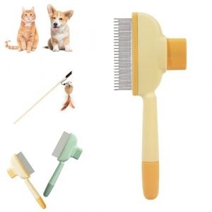 Brosse Chat, Brosse Anti-Poils Morts, Brosse Pour Chats Et Brosse &agrave; Chien, Toilettage Doux Et Efficace Pour Tous Types De Pelage (1 peigne jaune long et court) (MrsMaShop, neuf)