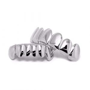 SHOP-STORY - Ensemble de Dents Style Hip Hop Grillz - Partie Haute et Partie Basse - Dentier Taille Universelle - Mise en Place Facile - Argenté (SHOP-STORY, neuf)