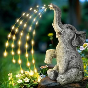 GIGALUMI Statue d'éléphant améliorée - Décoration de Jardin - Figurine d'éléphant à énergie Solaire - Cadeau pour Maman, Cadeau d'anniversaire pour Femme, décoration d'éléphant pour terrasse (27 cm) (Solelawn, neuf)