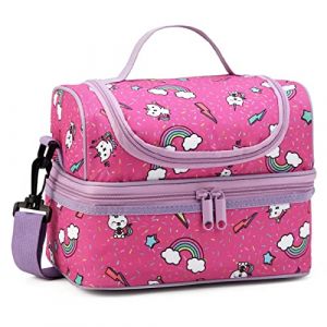 Kasgo Sac Isotherme Repas Enfant, 2 Compartiments Sac D&eacute;jeuner Thermique Gar&ccedil;on Fille 5,7L Mignon Petit Lunch Bag avec Bandouli&egrave;re R&eacute;glable pour &Eacute;cole Pique-nique Chat (KASGOSHOP, neuf)