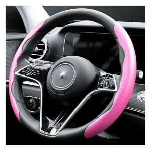 Couvre Volant Voiture en Fibre de Carbone,Accessoire Voiture S&eacute;curis&eacute; et Antid&eacute;rapant Housse Volant Voiture Universelle de 38 Centim&egrave;tres,Protege Volant pour Voitures (Rose) (GTLM, neuf)