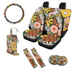 UOIMAG Lot complet de 10 housses de siège de voiture hippie à motif floral pour femme avec housse de volant (POLERO, neuf)