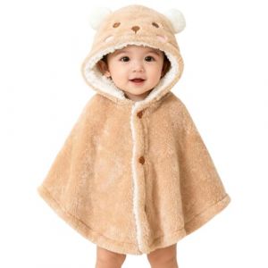 Cape Poncho à Capuche pour Enfants Filles Garçons Poncho d'Hiver en Fausse Fourrure Chaud Épais Manteau de Siège Auto Bébé Châle d'Ours Mignon Veste Extérieur Coupe-vent pour Tout-Petits 0-3 Ans (AmoureuxUK, neuf)