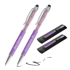 Jolis Papiers Stylo personnalisé métallisé 2 en 1 avec votre texte personnalisé de haute qualité avec cristaux intégrés. 13 coloris disponibles (Cristaux, Violet, 2) (Jolis Papiers, neuf)