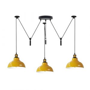 Suspension industrielle LEDSone avec 3 t&ecirc;tes r&eacute;glables, syst&egrave;me de poulie, construction m&eacute;tallique durable, cordon r&eacute;glable de 200 cm, id&eacute;ale pour les cuisines, caf&eacute;s. (Jaune) (LEDSONE, neuf)