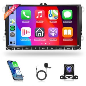 4G+64G sans Fil Carplay Android 13 Autoradio 2 Din pour VW Golf 5 6 Passat Polo Tiguan Touran Caddy Skoda Seat 9 Pouces Autoradio avec Android Auto GPS Navi WiFi Bluetooth FM/RDS/SWC Caméra de Recul (Rimoody Direct, neuf)