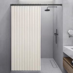 Momooda Rideau de Douche Pliable Aimantée, Rideau de Douche en Lin Anti Moisissure, Rideau de Douche Imperméable Anti-éclaboussures, Fermeture Rapide, Beige, 150x200cm (Gosmooth EU, neuf)