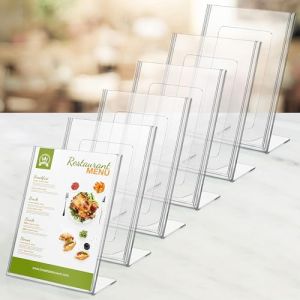 Kurtzy Lot de 6 Presentoir A6 en Plastique Transparent - Pr&eacute;sentoir de Table Inclin&eacute; - Porte Affiche A6 pour Menu, Fiches de Bureau, Publicit&eacute;, D&eacute;pliant, Flyer, Support Papier et Cadre Photo (Tinyyo Europe, neuf)
