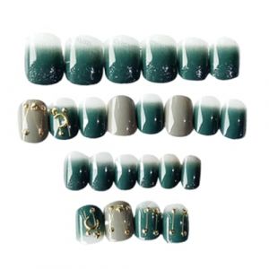 Gatuida 24 Pi&egrave;ces Ongles Faux Ongles pour Femmes Manucure Capsules avec D&eacute;coration Diamant Artificiel Vert Fonc&eacute; (Brandon Zou, neuf)