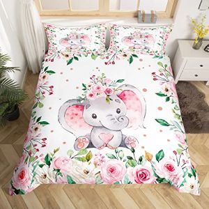Homemissing &Eacute;l&eacute;phant Parure de Lit 220x240cm pour EnfantsCute Fleur Style Parure Housse de Couette 3D Wild Animal Pattern Housse de Couette D&eacute;cor de Chambre Ethnic &Eacute;l&eacute;phant Print Collection 3 pi&egrave;ces (Bofanshangmao, neuf)
