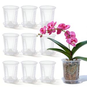 PORFOYO Pot de Fleur Plastique, Pot Orchid&eacute;e Transparent, avec sous-Pot, 20 Pi&egrave;ces, Respirant et Transparent, Id&eacute;al pour Int&eacute;rieur, Balcon et Jardin (10 cm) (ALFAXCELE, neuf)