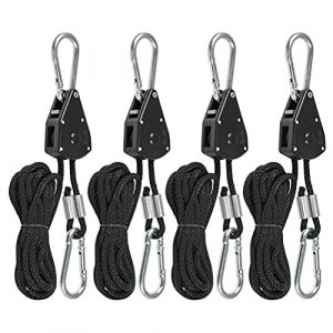 Corde à Cliquet avec Crochet 4 Pcs TIMESETL Poulie a Cliquet 150 Livres Tendeur de Corde a Cliquet, Crochet Reglable Sangle a Cliquet pour Lampe Plante, Voile Ombrage, Sangle pour Auvent Camping Car (TXJ-EU, neuf)