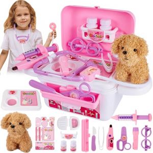 HYAKDIS Malette Docteur Enfant, Veterinaire Enfant avec Chien la Peluche, Jouet Valisette Vétérinaire, Médical Jeux d Imitation 3 Ans (Youptoy, neuf)