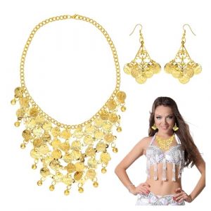 Bijoux Indien 2 Pièces Cleopatre Accessoire Bijoux Bohème Savoyarde Boucle d'Oreille Gitane Danse Orientale Belly Dance Costume Tenue Indienne Bollywood Femme Accessoires de Déguisements (hengyunup, neuf)