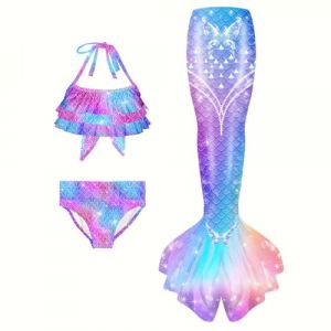 Maillot De Bain Enfant Fille - Joli Maillot de Bain d'été Cosplay Party Fille Manches Longues 3 Pièces Deguisement Océan Piscine Natation Plage Costume de Bain de Plage (heyann, neuf)