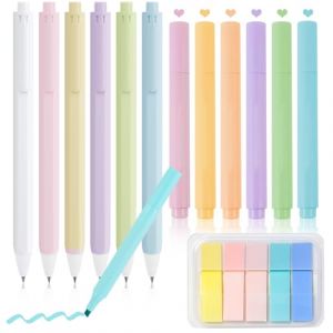 OFFCUP Surligneurs Pastel, 6 Colori Surligneur Marqueurs Paste + 6 Stylos Encre Gel + Note Autocollante, Esth&eacute;tiques Pastel Highlighter Pen pour Carnet Journal &eacute;cole Maison Bureau (Macarons) (HOOCHE, neuf)