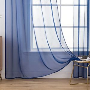 MIULEE 2 Panneaux Couleur Pure Rideaux De Fenêtre Transparents Lisse Élégant Panneaux Voile De Fenêtre/Rideaux/Traitement pour Chambre Salon Bleu Foncé 140x260cm Tige de Poche (MIULEE HOME, neuf)