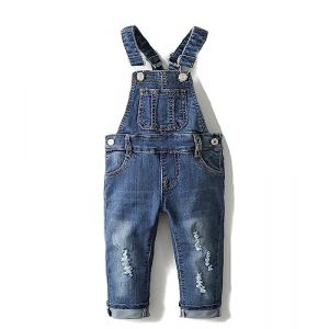 KIDSCOOL SPACE Petite Fille Garçon Jean Salopette, Pantalon Mince Mignon Denim Déchiré Pour Tout-Petit, Bleu Clair, 3-4 Ans (kidscool space, neuf)