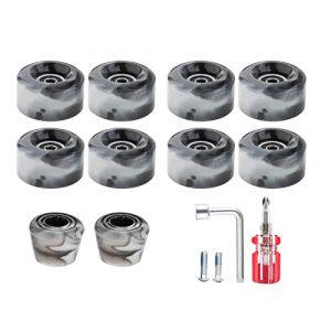 Folpus Lot de 8 Roues de Patin &agrave; roulettes avec Roulements Install&eacute;s Quad Wheels pour Patinage &agrave; Double Rang&eacute;e et Planche &agrave; roulettes &agrave; L'ext&eacute;rieur Ou &agrave; L'in, Noir Blanc (palehjvgv, neuf)