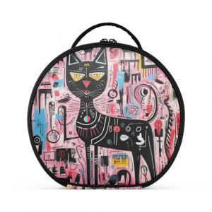 Doodle Art Chat Noir Cr&eacute;ativit&eacute; Trousse Sac Cosm&eacute;tique Circulaire de Maquillage Pochette Sacs avec Cloisons Amovibles pour Voyage Filles (HULAHULA, neuf)