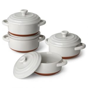 MALACASA S&eacute;rie TARA.BAKE, Mini Cocottes avec Couvercles en Porcelaine, Petits Ramequins 440ml Individuelles, Plats &agrave; Four Rondes avec Poign&eacute;es 4 Pi&egrave;ces pour Souffl&eacute;, Cr&egrave;me Br&ucirc;l&eacute;e, G&acirc;teau, Lasagnes (MALACASA Elegant Tableware Store, neuf)