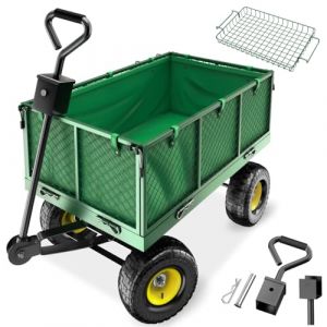 tectake&reg; Chariot de Transport Chariot &agrave; roulettes de Jardin Remorque &agrave; Main Charrette &agrave; Bras Capacit&eacute; 550kg avec Parois lat&eacute;raux rabattables pour Bois de Chauffage Courses Plage P&ecirc;che Camping (Made4Home SAS, neuf)