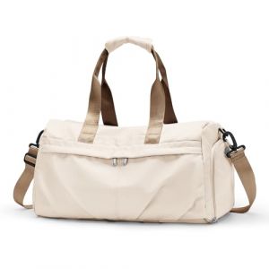 Sac de Sport Femme, Sacs de Voyage Homme avec Compartiment à Chaussures et Poche Humide Sac Week-End à Bandoulière Bagage à Main Sac Femme Cabas de Fitness Imperméable Duffel Bags,Beige avec Marron (SUNMOP, neuf)