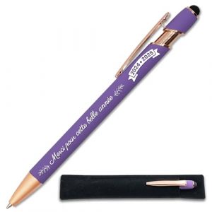 Stylo Merci pour cette année 2024-2025 - Idée cadeau fin d'année scolaire Maitresse, Atsem, collègue - Stylo tactile personnalisé gravé en métal + étui tissus (Violet) (StarMaker, neuf)
