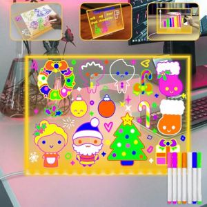 Fanrui Mémo lumineux de format A4, tableau à message LED avec stylo 7 couleurs, support réglable et intensité variable, tableau acrylique brillant de 30 x 20 cm, bloc-notes lumineux, bloc-notes pour (Fanrui EU, neuf)