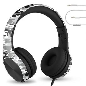 LilGadgets Connect+ Pro Casque d'école pour Enfants – Conçu pour Le Confort des Enfants, Casque Supra-auriculaire Pliable avec Microphone en Ligne, Casque pour Enfants pour l'école, Camouflage Neige (Marble Genius, neuf)