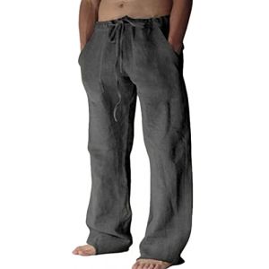 FEOYA Pantalon en Lin pour Hommes Pantalon D'été Léger Pantalon de Yoga Plage Décontracté avec Cordon de Serrage Hommes Pantalon Baggy Gris foncé XXL (PYOUEU, neuf)