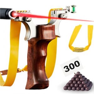 PZCC Professionnel Super Clip Slingshot avec Bande élastique, équipement de Sport en lot avec Caoutchouc de Rechange et Billes d'argile.(Bois Massif + Alliage) (Appleton Trade Store, neuf)