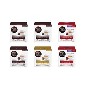 Nescafé Dolce Gusto Kit de dégustation de café Espresso Naples, Espresso Roma et Espresso Milan, 6 boîtes de 16 capsules (96 capsules) (Global Coffee S.R.L., neuf)
